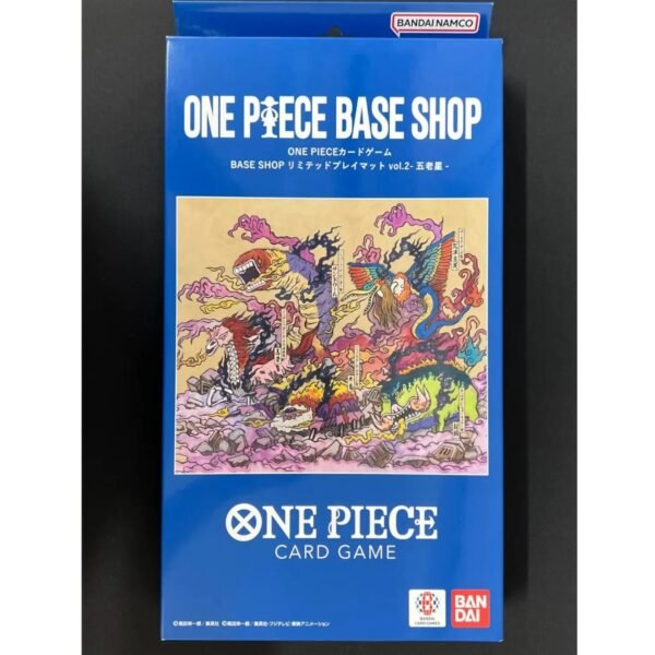 Sealed ONE PIECE BASE SHOP Limited Playmat vol.2 Five Elders package, front of the blue Bandai box